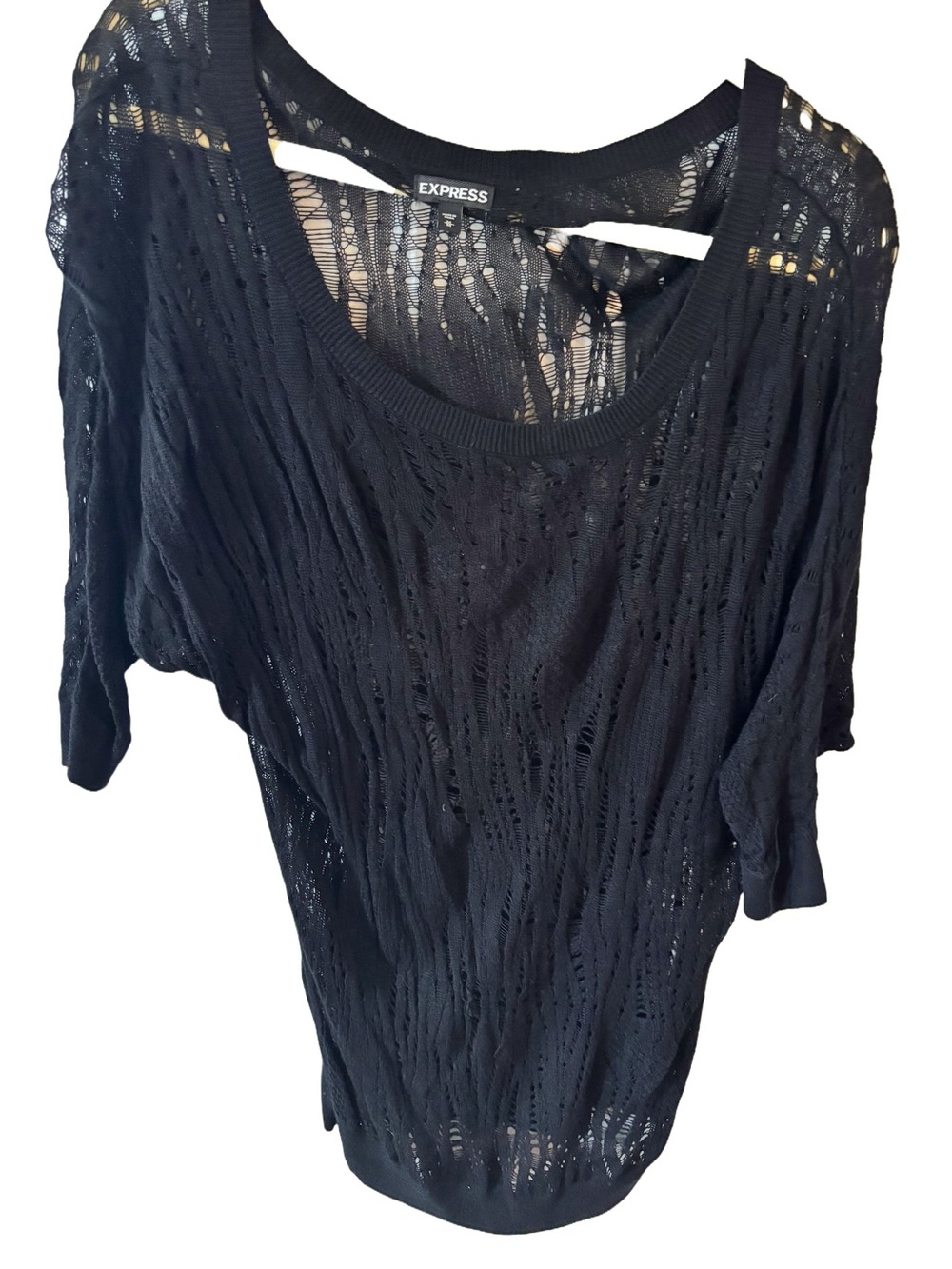 Express Black Open-Weave Short Sleeve Sweater Top